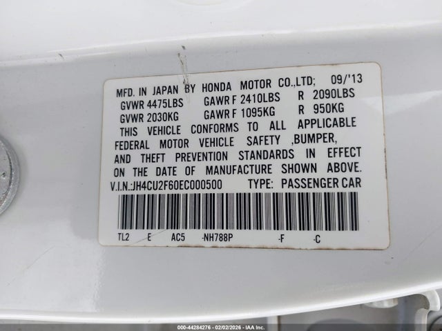 44284276 :رقم المزاد ، JH4CU2F60EC000500 vin ، 2014 Acura Tsx 2.4 مزاد بيع