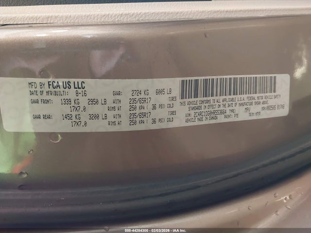 Aukcja sprzedaży 2017 Chrysler Pacifica Touring, vin: 2C4RC1DG0HR553664, numer aukcji: 44284300