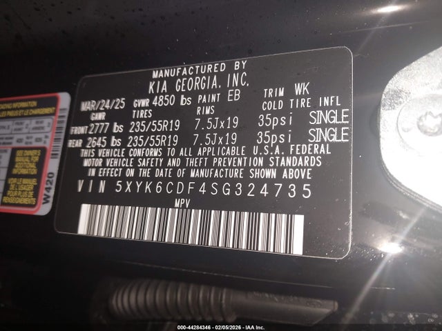 Продаж на аукціоні авто 2025 Kia Sportage X-line, vin: 5XYK6CDF4SG324735, номер лоту: 44284346