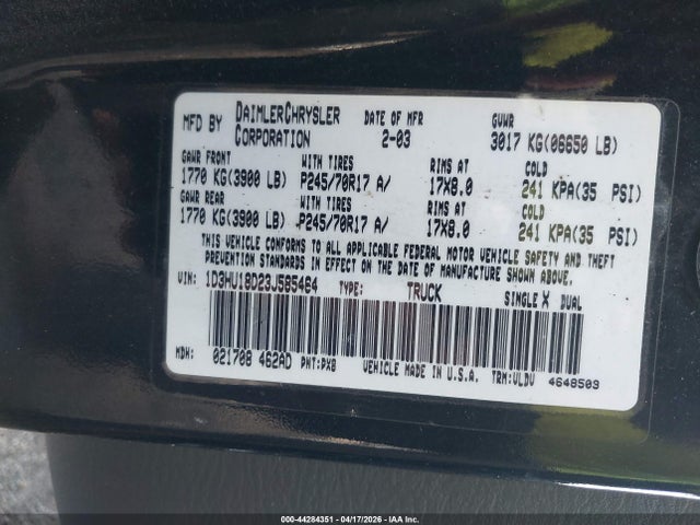 Aukcja sprzedaży 2003 Dodge Ram 1500 Slt/laramie/st, vin: 1D3HU18D23J585464, numer aukcji: 44284351