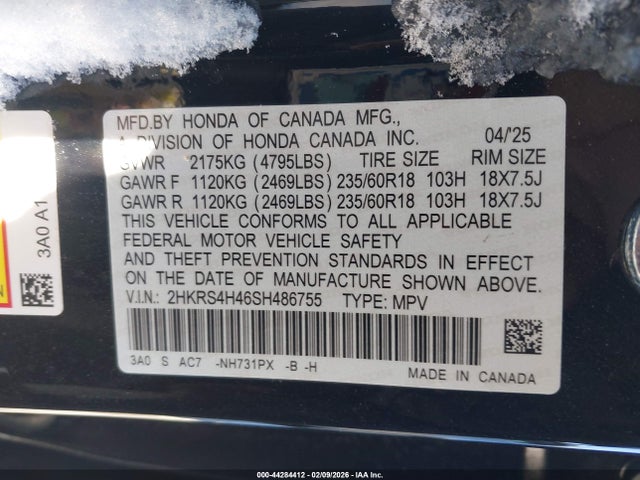 2HKRS4H46SH486755 Honda Cr-v Ex Awd