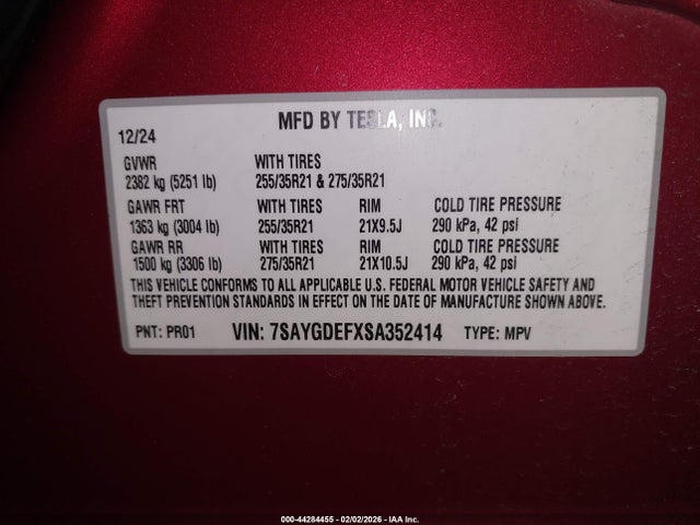 7SAYGDEFXSA352414 Tesla Model Y Performance Dual Motor All-wheel Drive