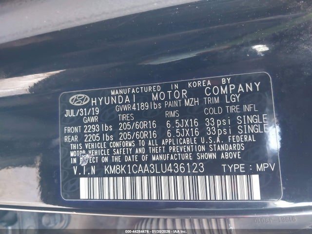 44284476 :رقم المزاد ، KM8K1CAA3LU436123 vin ، 2020 Hyundai Kona Se مزاد بيع