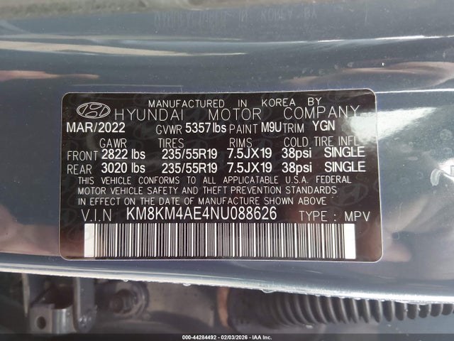 2022 Hyundai Ioniq 5 Se მანქანა იყიდება აუქციონზე, vin: KM8KM4AE4NU088626, აუქციონის ნომერი: 44284492