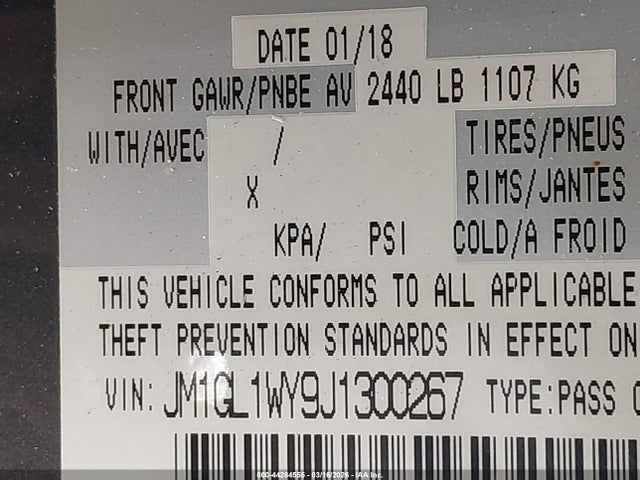 2018 Mazda Mazda6 Grand Touring Reserve მანქანა იყიდება აუქციონზე, vin: JM1GL1WY9J1300267, აუქციონის ნომერი: 44284555