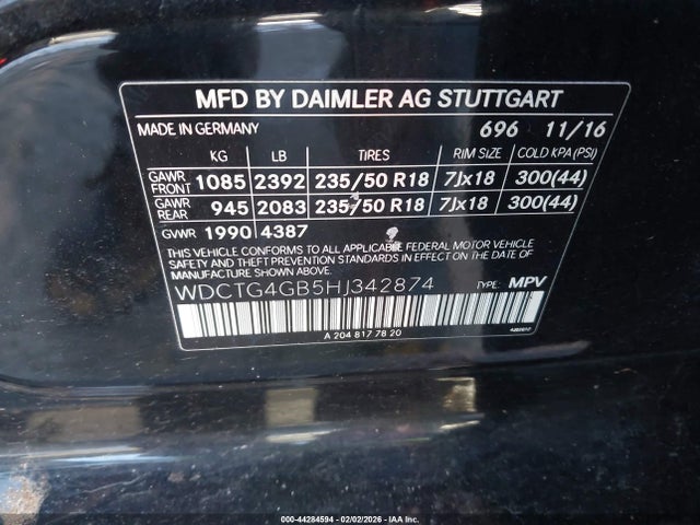 WDCTG4GB5HJ342874 Mercedes-Benz Gla 250 4matic