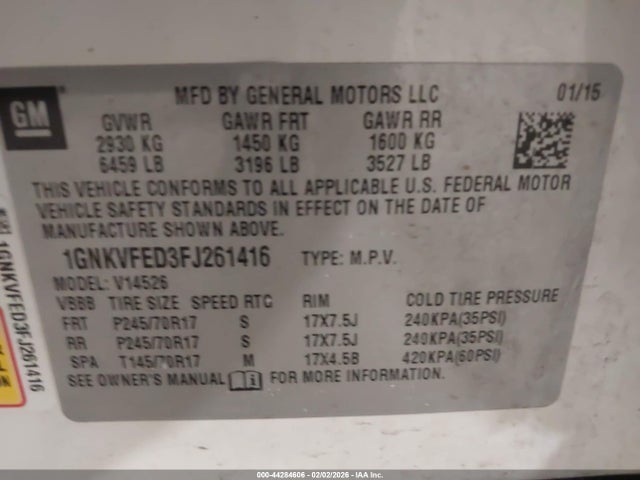 2015 CHEVROLET TRAVERSE 1GNKVFED3FJ261416 Photo 8