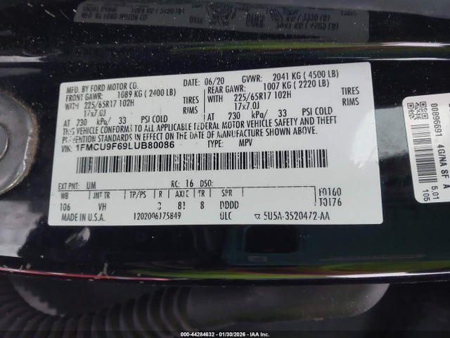 Aukcja sprzedaży 2020 Ford Escape S, vin: 1FMCU9F69LUB80086, numer aukcji: 44284632