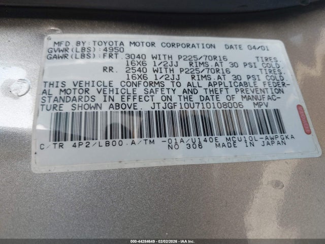 2001 LEXUS RX 300 JTJGF10U710108006 Photo 8