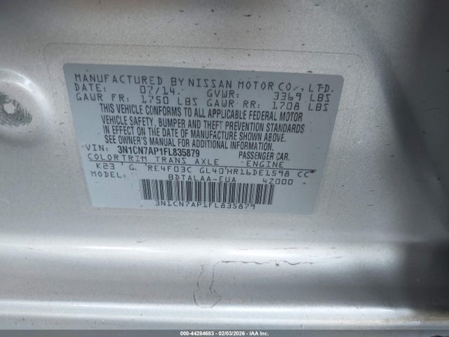 Nissan Versa 1.6 S 2015 3N1CN7AP1FL835879 Image 9