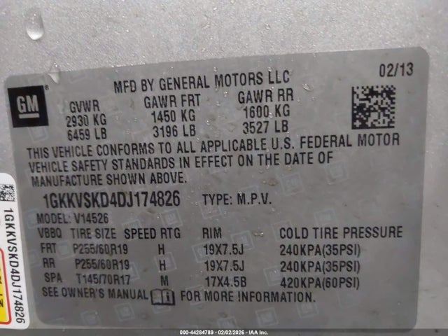 2013 Gmc Acadia Slt-2 მანქანა იყიდება აუქციონზე, vin: 1GKKVSKD4DJ174826, აუქციონის ნომერი: 44284789
