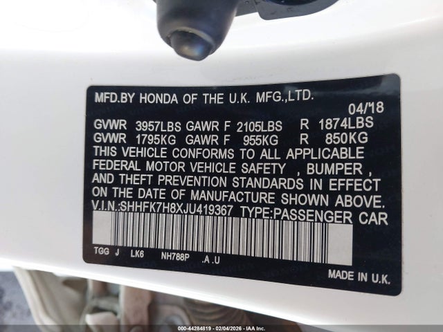 SHHFK7H8XJU419367 Honda Civic Ex-l