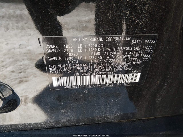Aukcja sprzedaży 2023 Subaru Outback Onyx Edition, vin: 4S4BTALC4P3218667, numer aukcji: 44284825
