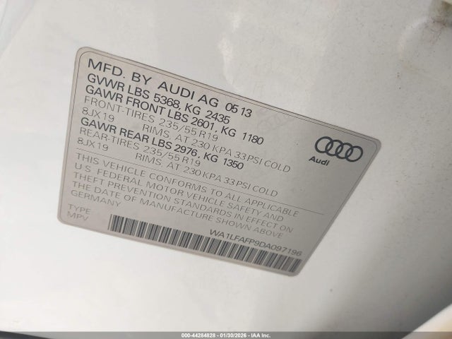 44284828 :رقم المزاد ، WA1LFAFP9DA097196 vin ، 2013 Audi Q5 2.0t Premium مزاد بيع