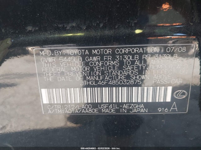 Продажа на аукционе авто 2008 Lexus Ls 460 L, vin: JTHGL46F485032875, номер лота: 44284863