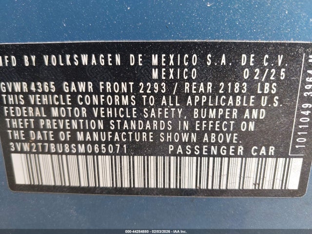 Aukcja sprzedaży 2025 Volkswagen Jetta Gli 2.0t Autobahn, vin: 3VW2T7BU8SM065071, numer aukcji: 44284880