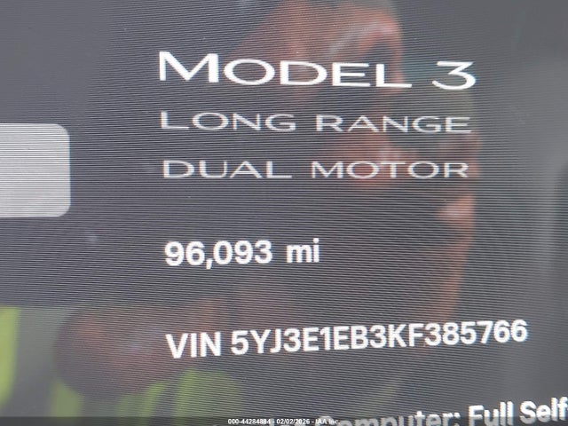 5YJ3E1EB3KF385766 Tesla Model 3 Long Range/performance