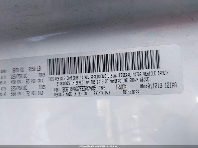 44284906 :رقم المزاد ، 3C6TRVAG7FE507495 vin ، 2015 Ram Promaster 1500 Low Roof مزاد بيع