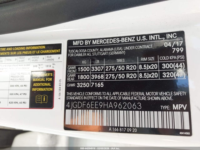 4JGDF6EE9HA962063 Mercedes-Benz Gls 450 4matic