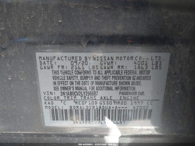 Aukcja sprzedaży 2020 Nissan Sentra Sv Xtronic Cvt, vin: 3N1AB8CV2LY296687, numer aukcji: 44284941