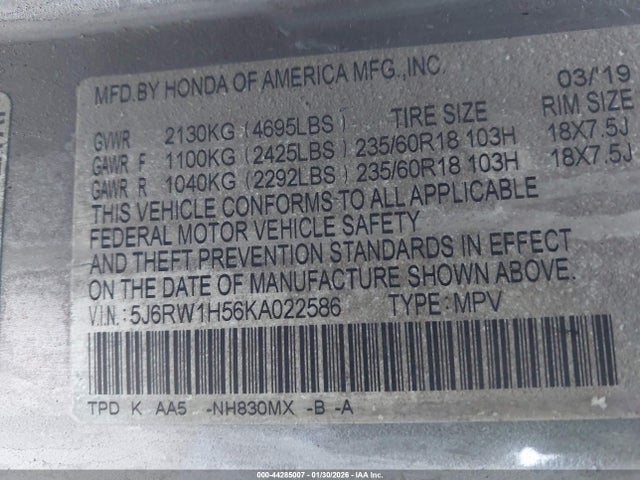 Honda CR-V EX 2019 5J6RW1H56KA022586 Image 9