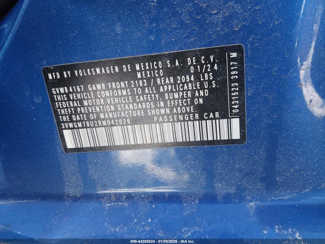 44285024 :رقم المزاد ، 3VWGM7BU2RM042026 vin ، 2024 Volkswagen Jetta 1.5t Sel مزاد بيع