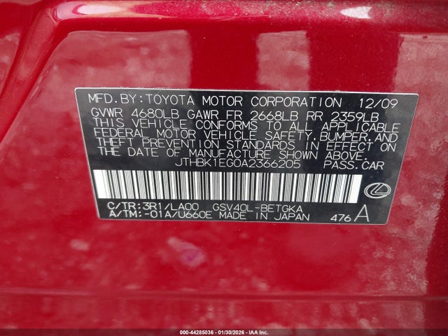 2010 LEXUS ES 350 JTHBK1EG0A2366205 Photo 8