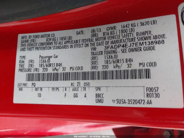 2014 FORD FIESTA 3FADP4EJ7EM138988 Photo 8