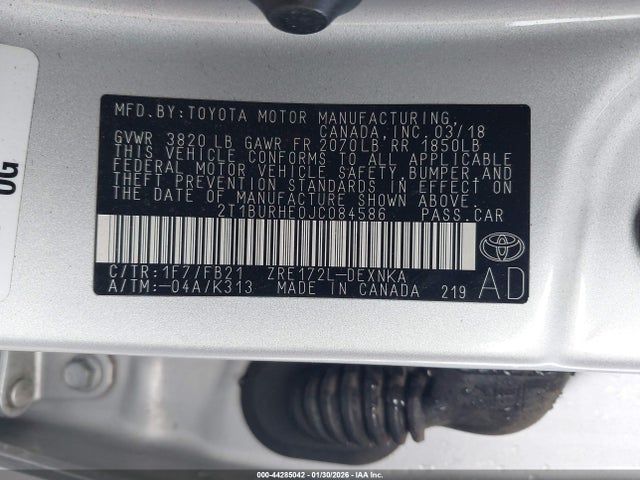 2T1BURHE0JC084586 Toyota COROLLA LE