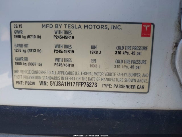 2015 TESLA MODEL S 5YJSA1H17FFP76273 Photo 8