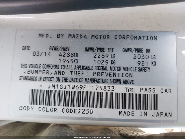 Aukcja sprzedaży 2015 Mazda Mazda6 I Grand Touring, vin: JM1GJ1W69F1175833, numer aukcji: 44285123