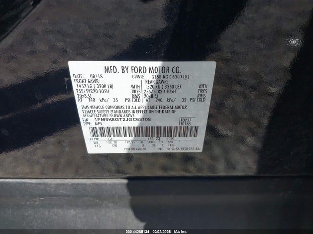 1FM5K8GT2JGC63108 Ford EXPLORER SPORT