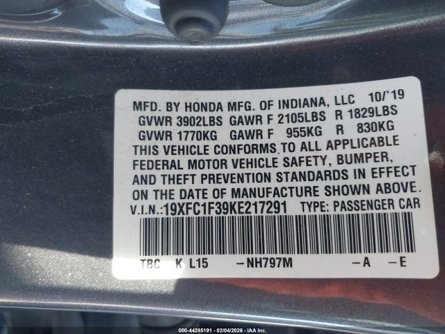 Honda CIVIC EX 2019 19XFC1F39KE217291 Image 9