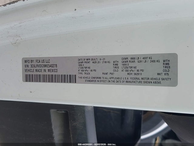 3C6LRVDG9ME540278 RAM Promaster 2500 High Roof 159 Wb