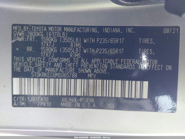 Toyota SIENNA LE 2021 5TDKRKEC6MS065788 Image 9