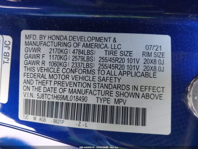 44285210 :رقم المزاد ، 5J8TC1H69ML018490 vin ، 2021 Acura Rdx A-spec Package مزاد بيع