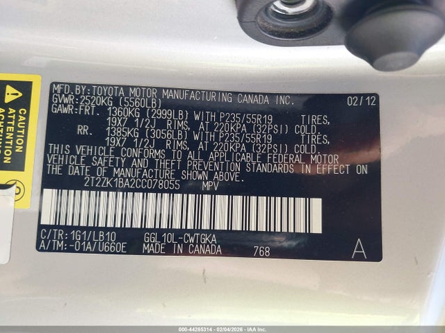 2012 Lexus Rx 350 მანქანა იყიდება აუქციონზე, vin: 2T2ZK1BA2CC078055, აუქციონის ნომერი: 44285314