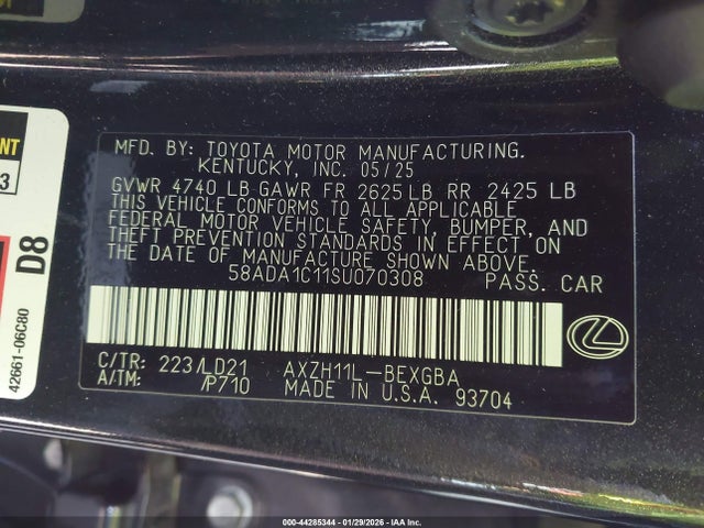 Продаж на аукціоні авто 2025 Lexus Es 300h, vin: 58ADA1C11SU070308, номер лоту: 44285344