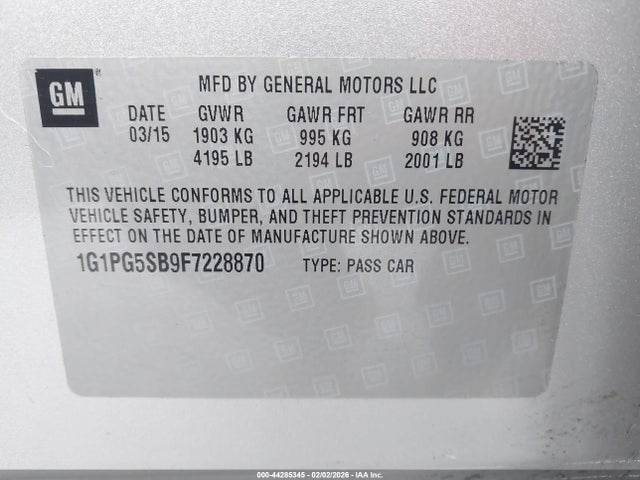 1G1PG5SB9F7228870 Chevrolet CRUZE LTZ
