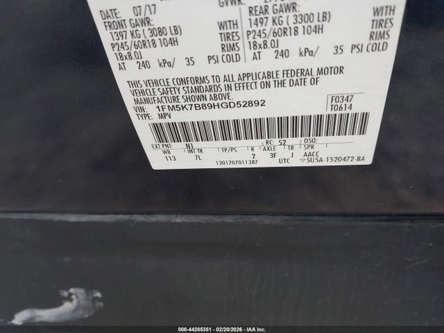Aukcja sprzedaży 2017 Ford Explorer, vin: 1FM5K7B89HGD52892, numer aukcji: 44285351