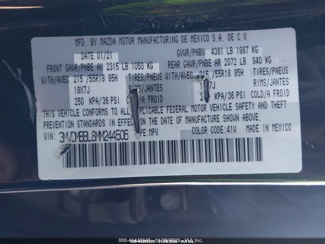 44285355 :رقم المزاد ، 3MVDMBBL8MM244506 vin ، 2021 Mazda Cx-30 Select مزاد بيع