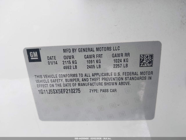 44285405 :رقم المزاد ، 1G11J5SX5EF210275 vin ، 2014 Chevrolet Malibu 2lz مزاد بيع