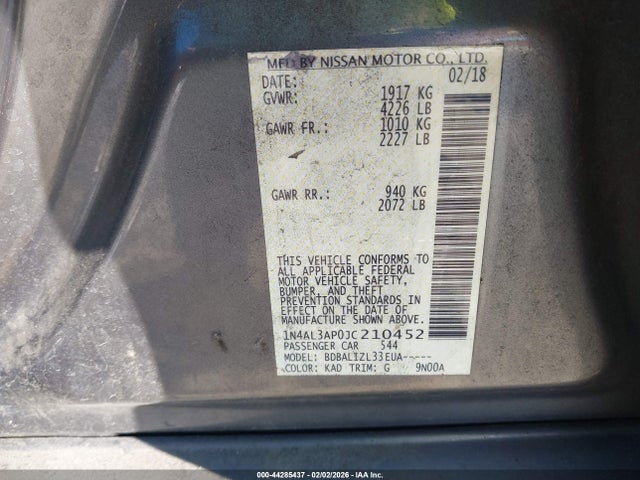 1N4AL3AP0JC210452 Nissan Altima 2.5 Sv