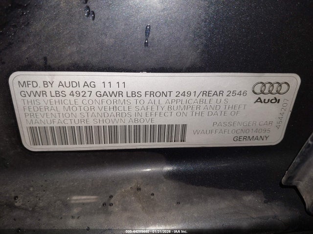 Aukcja sprzedaży 2012 Audi A4 2.0t Premium, vin: WAUFFAFL0CN014095, numer aukcji: 44285440
