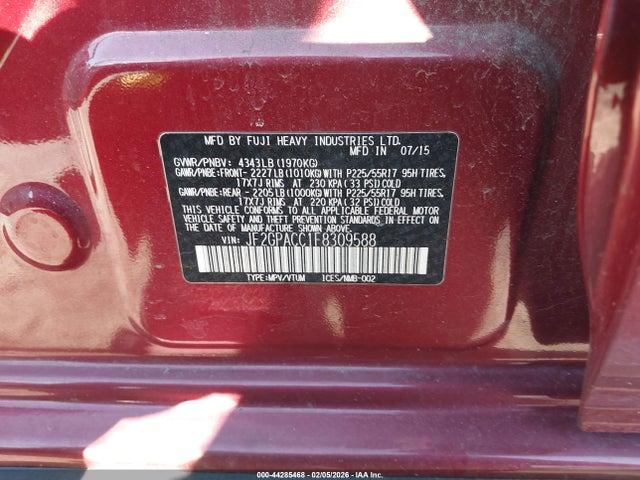 JF2GPACC1F8309588 Subaru Xv Crosstrek 2.0i Premium