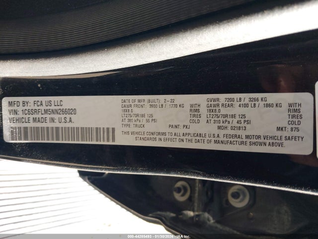 2022 Ram 1500 Rebel  4x4 5'7 Box მანქანა იყიდება აუქციონზე, vin: 1C6SRFLM5NN266020, აუქციონის ნომერი: 44285493