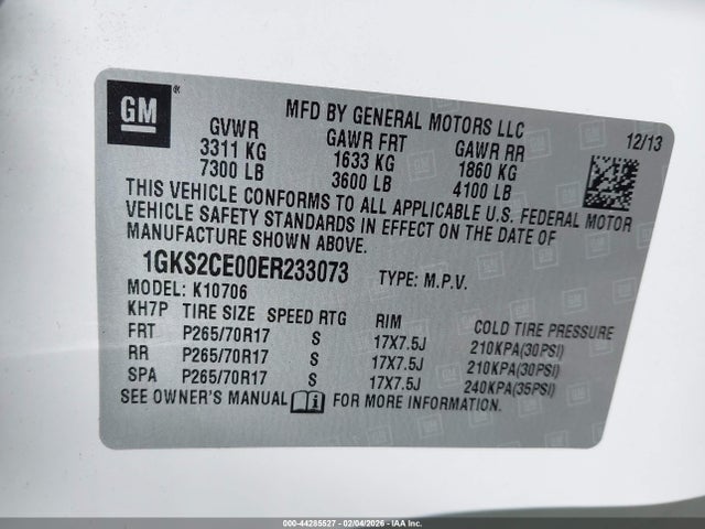 Продажа на аукционе авто 2014 Gmc Yukon Slt, vin: 1GKS2CE00ER233073, номер лота: 44285527