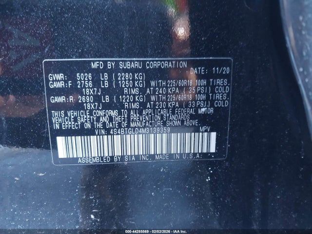 2021 SUBARU OUTBACK 4S4BTGLD4M3139359 Photo 8