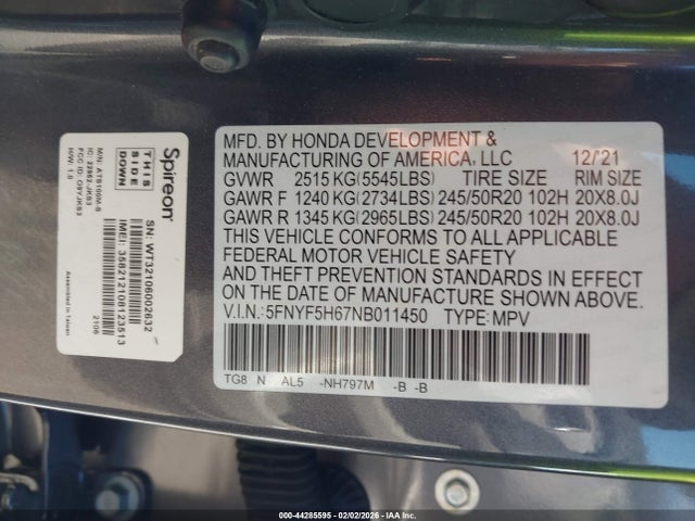 2022 HONDA PILOT 5FNYF5H67NB011450 Photo 8