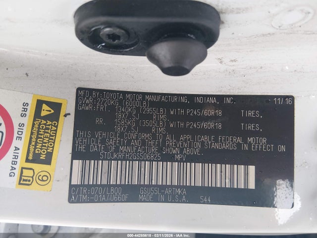 5TDJKRFH2GS506825 Toyota Highlander Xle V6